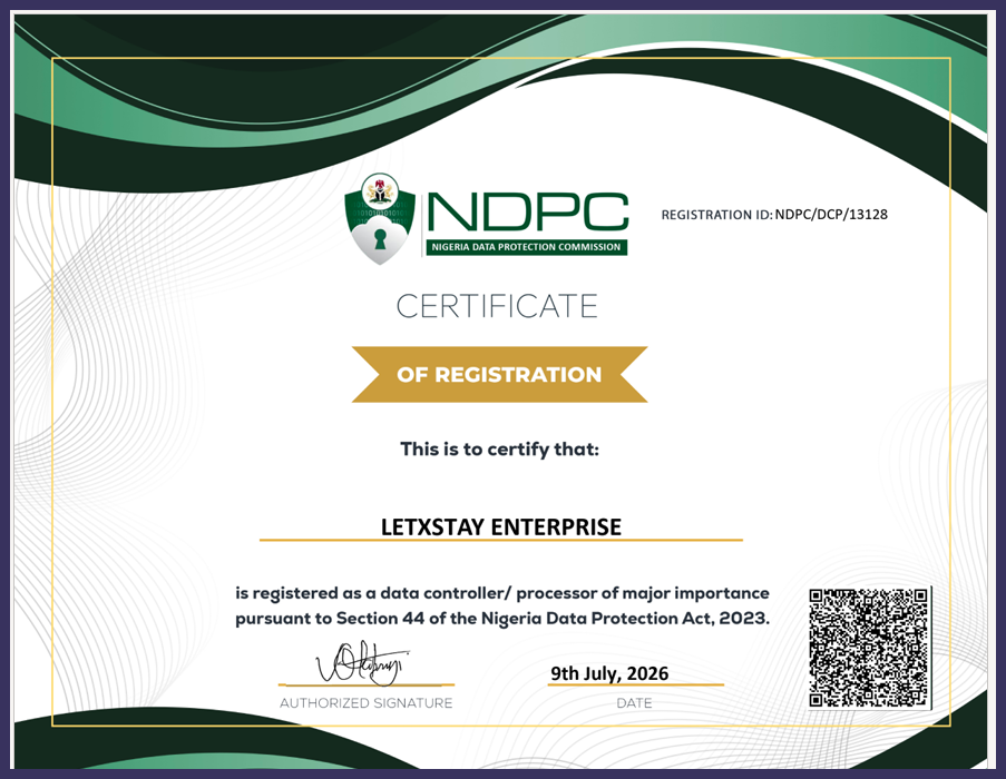 NDPC Certificate of Registration — LetxStay Enterprise